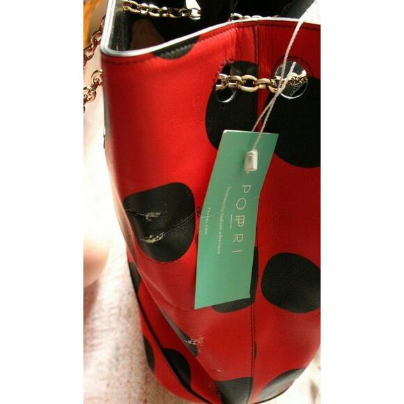 Charlotte Olympia Red Black Polka Dot Kitty Cat Chain Leather Backpack - Picture 12 of 12